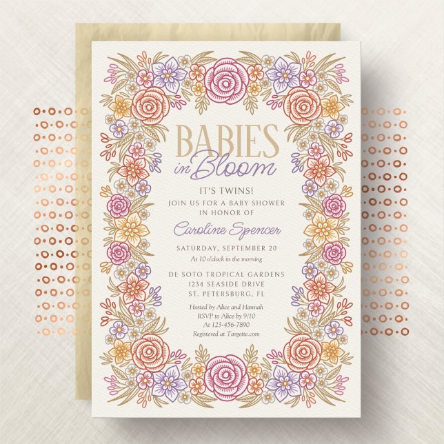 Twins Autumn Floral Floral Baby Shower Invitation (Creator Uploaded)