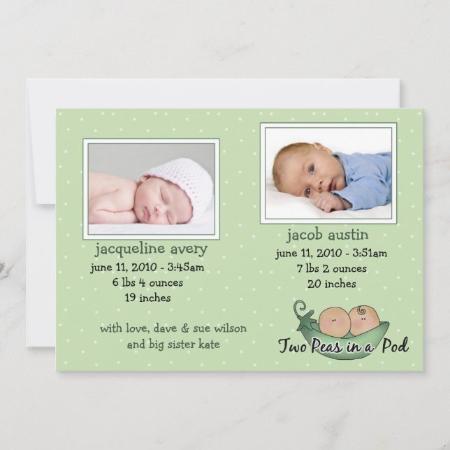 Twins Baby Announcement Cards (Front)