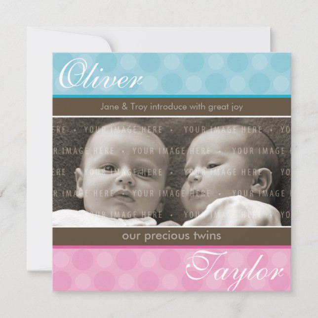 TWINS BABY ANNOUNCEMENT :: harmony 1SQ (Front)