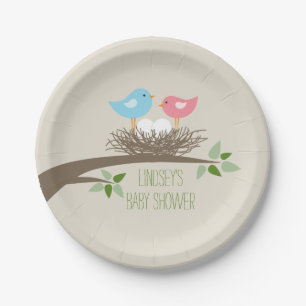 Twins Baby Bird's Nest   Baby Shower Paper Plate