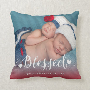 Twins Baby Birth Photo Keepsake Pillow