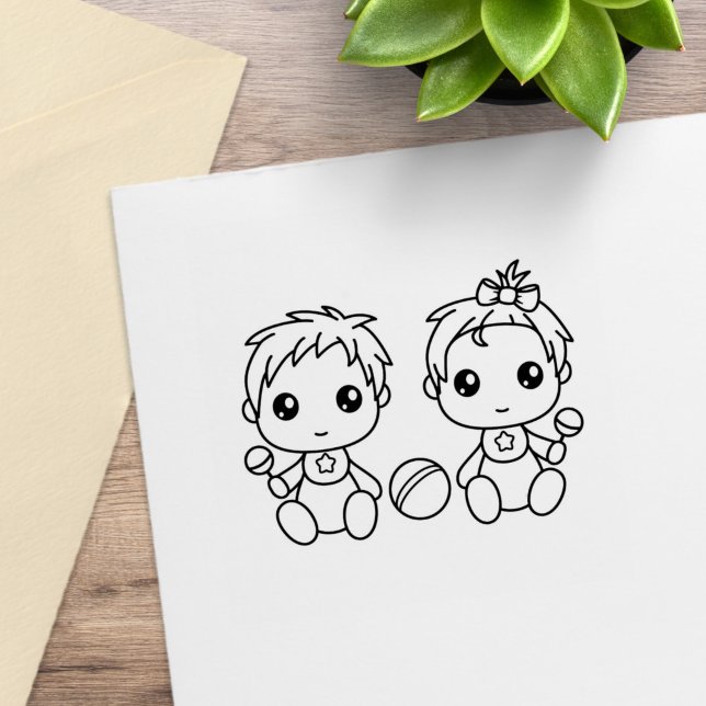Twins Baby Boy Girl Colour Me Rubber Stamp (Creator Uploaded)