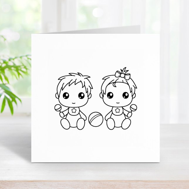 Twins Baby Boy Girl Colour Me Rubber Stamp (Creator Uploaded)