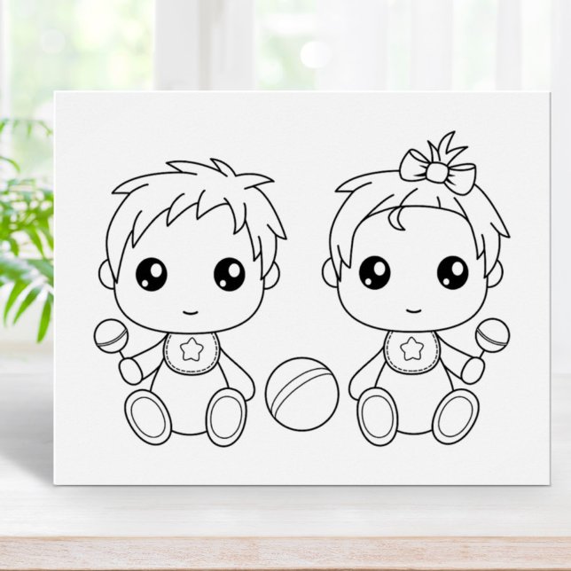 Twins Baby Boy Girl Colouring Page Poster (Creator Uploaded)