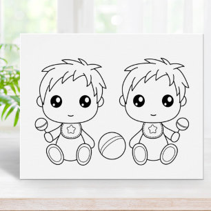 Twins Baby Boys Colouring Page Poster