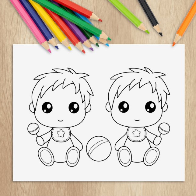 Twins Baby Boys Colouring Page Rubber Stamp (Creator Uploaded)