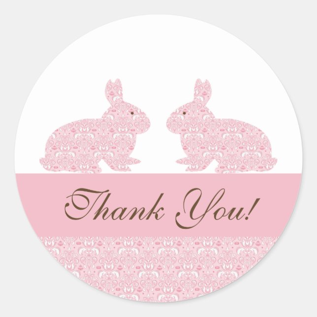 Twins Baby Bunny Baby Shower Sticker Thank You (Front)