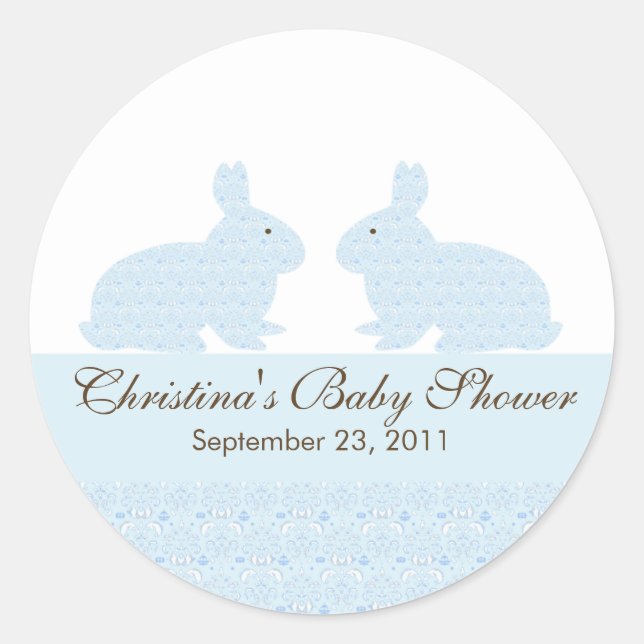 Twins Baby Bunny Rabbit Baby Shower Sticker (Front)