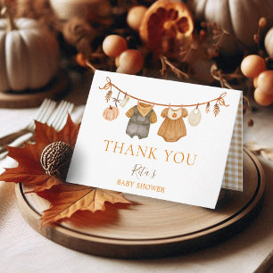 Twins Baby Clothesline Pumpkin Fall Baby Shower Thank You Card