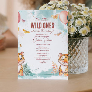 Twins Baby Cute Two tigers Baby shower Invitation