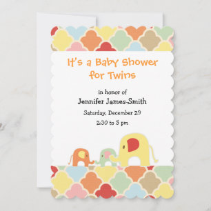 Twins Baby Elephants Shower Invitation