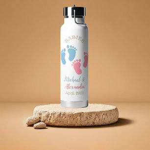 Twins Baby Footprints Name Water Bottle