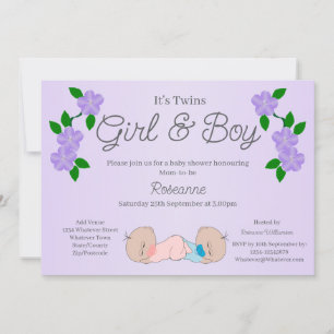 Twins Baby Girl And Boy Baby Shower Invitation
