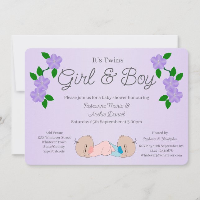 Twins Baby Girl And Boy Baby Shower Invitation (Front)