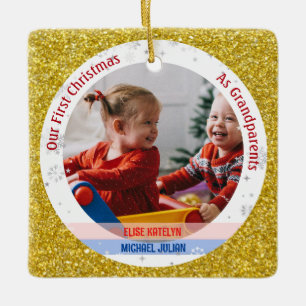 Twins Baby Girl Boy 1st Xmas Grandparents Photos Ceramic Ornament