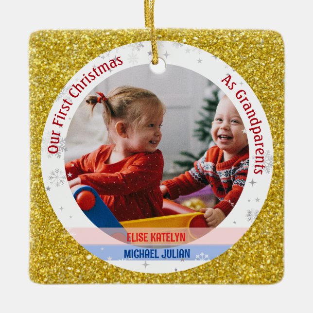 Twins Baby Girl Boy 1st Xmas Grandparents Photos Ceramic Ornament (Front)
