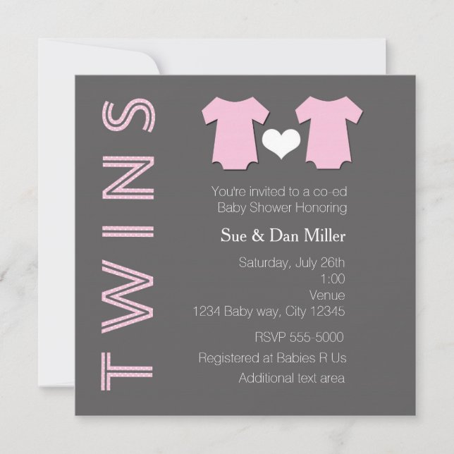 TWINS Baby Girl Twin Pink Baby Shower Invitation (Front)