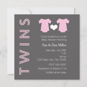 TWINS Baby Girl Twin Pink Baby Shower Invitation