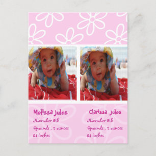 twins baby girls announcement photocard