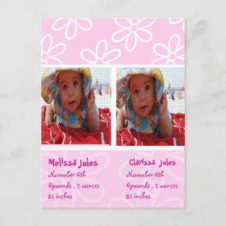 twins baby girls announcement photocard