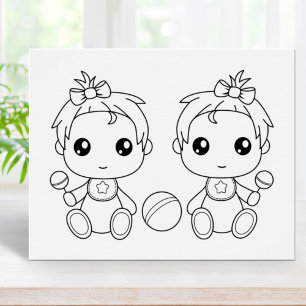 Twins Baby Girls Colouring Page Poster