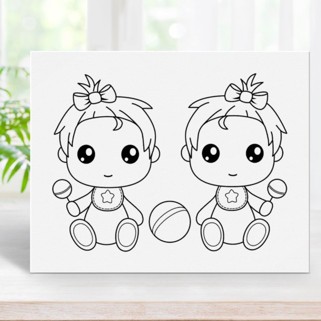 Twins Baby Girls Colouring Page Poster (Creator Uploaded)