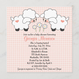 Twins Baby Lambs Baby Shower Invitations Girls