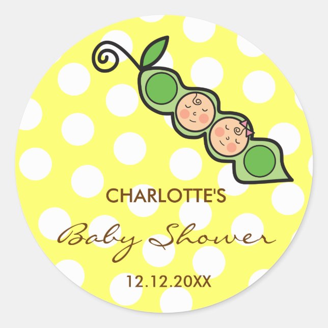 Twins Baby Peas in Pod Baby Shower Label / Sticker (Front)