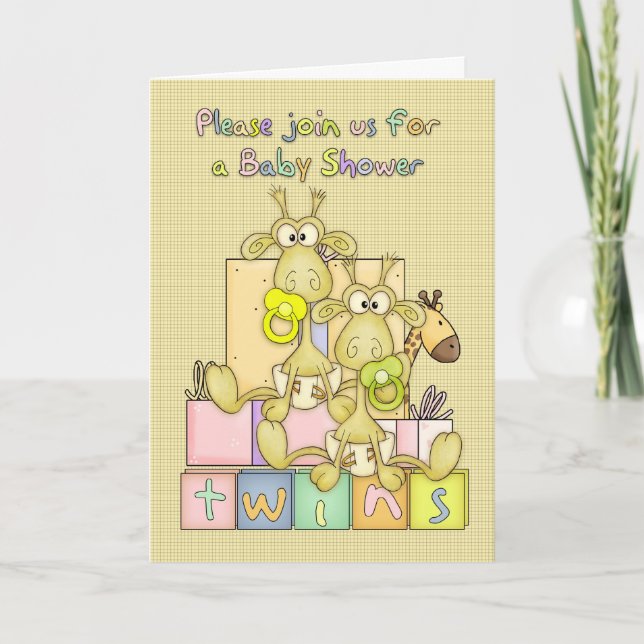 Twins Baby Shower - Baby Shower Card For Twins - G (Front)