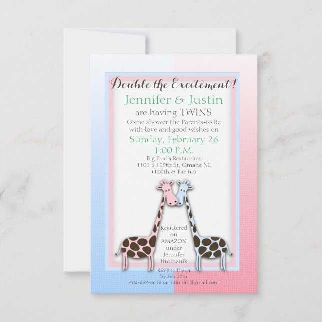 Twins Baby Shower Blue and Pink (Jen) Invitation (Front)