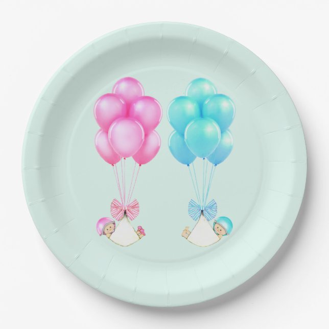 Twins Baby Shower Boy and Girl Paper Plate (Front)