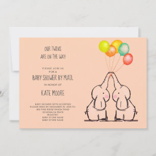 Twins Baby Shower By Mail Peach Invitation