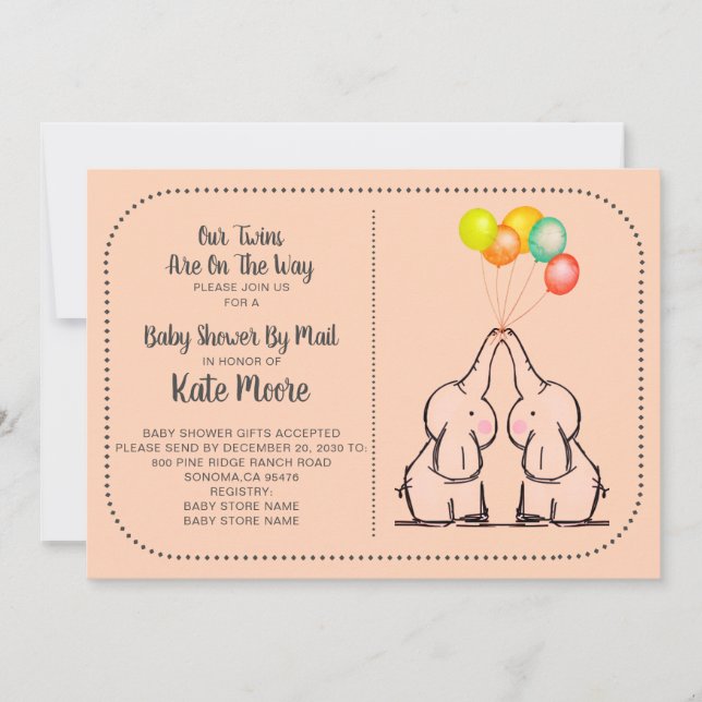 Twins Baby Shower By Mail Peach Invitation (Front)