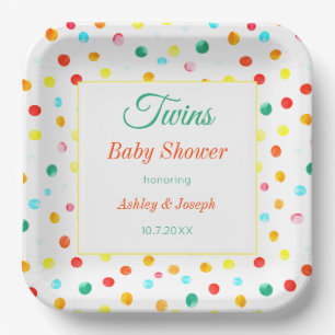 Twins Baby Shower Colourful Dots Pattern Paper Plate