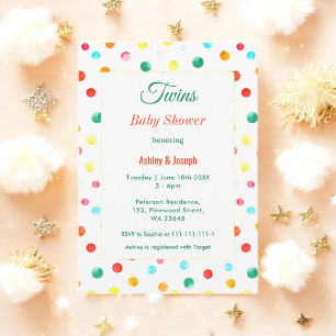 Twins Baby Shower Colourful Fiesta Confetti Invitation