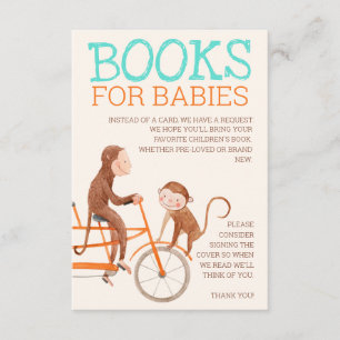 Twins Baby Shower Cute Monkey Double Trouble Books Enclosure Card