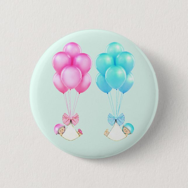 twins baby shower favors 6 cm round badge (Front)
