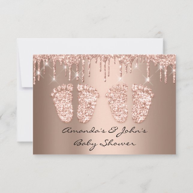 Twins Baby Shower Feet Glitter Drips Girl Boy Invitation (Back)
