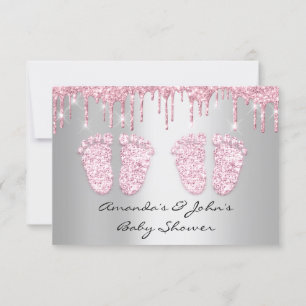 Twins Baby Shower Feet Glitter Drips Girls  Invitation