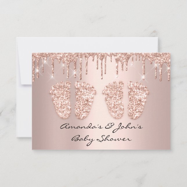 Twins Baby Shower Feet Rose Drips Girl Boy Invitation (Back)