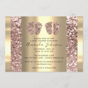 Twins Baby Shower Feet Rose Glitter Boy Girly Invitation