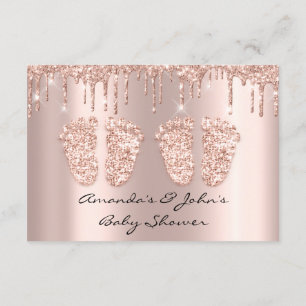 Twins Baby Shower Feet Rose Gold Drips Blush Invitation