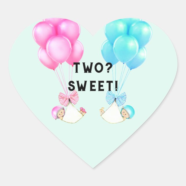 Twins Baby Shower Heart Sticker (Front)
