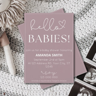 Twins Baby Shower, Hello Babies, Simple Typography Invitation