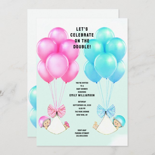 Twins Baby Shower Invitation (Front/Back)