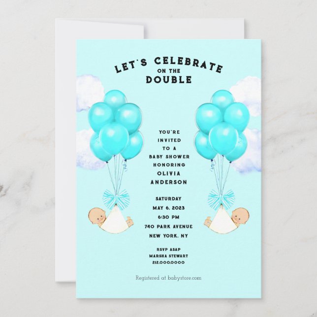Twins Baby Shower Invitation (Front)