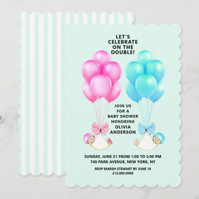 Twins Baby Shower Invitation (Front/Back)