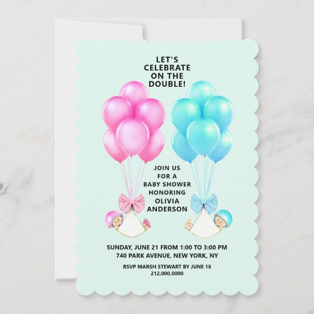 Twins Baby Shower Invitation (Front)