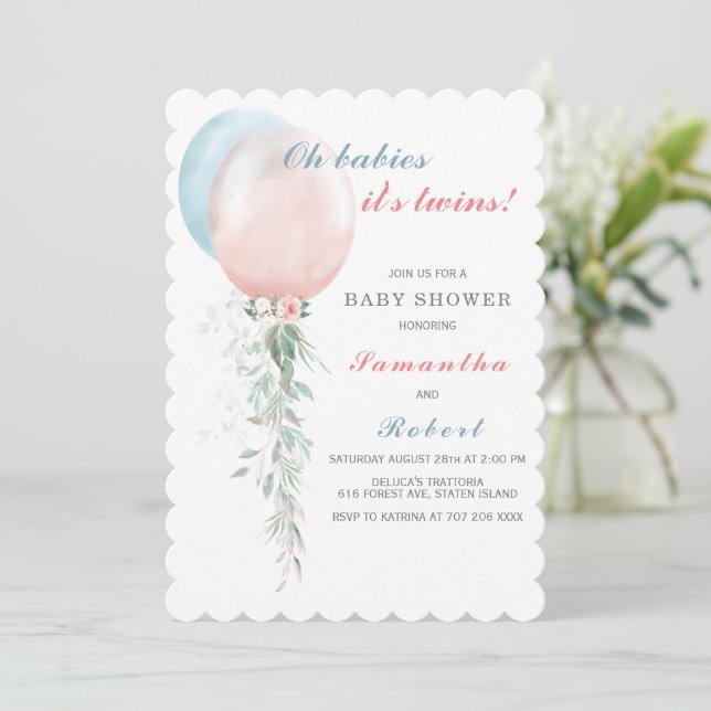 Twins Baby Shower Invitation Boy and Girl (Standing Front)