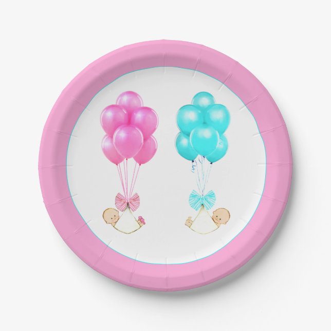 Twins Baby Shower Paper Plate (Front)
